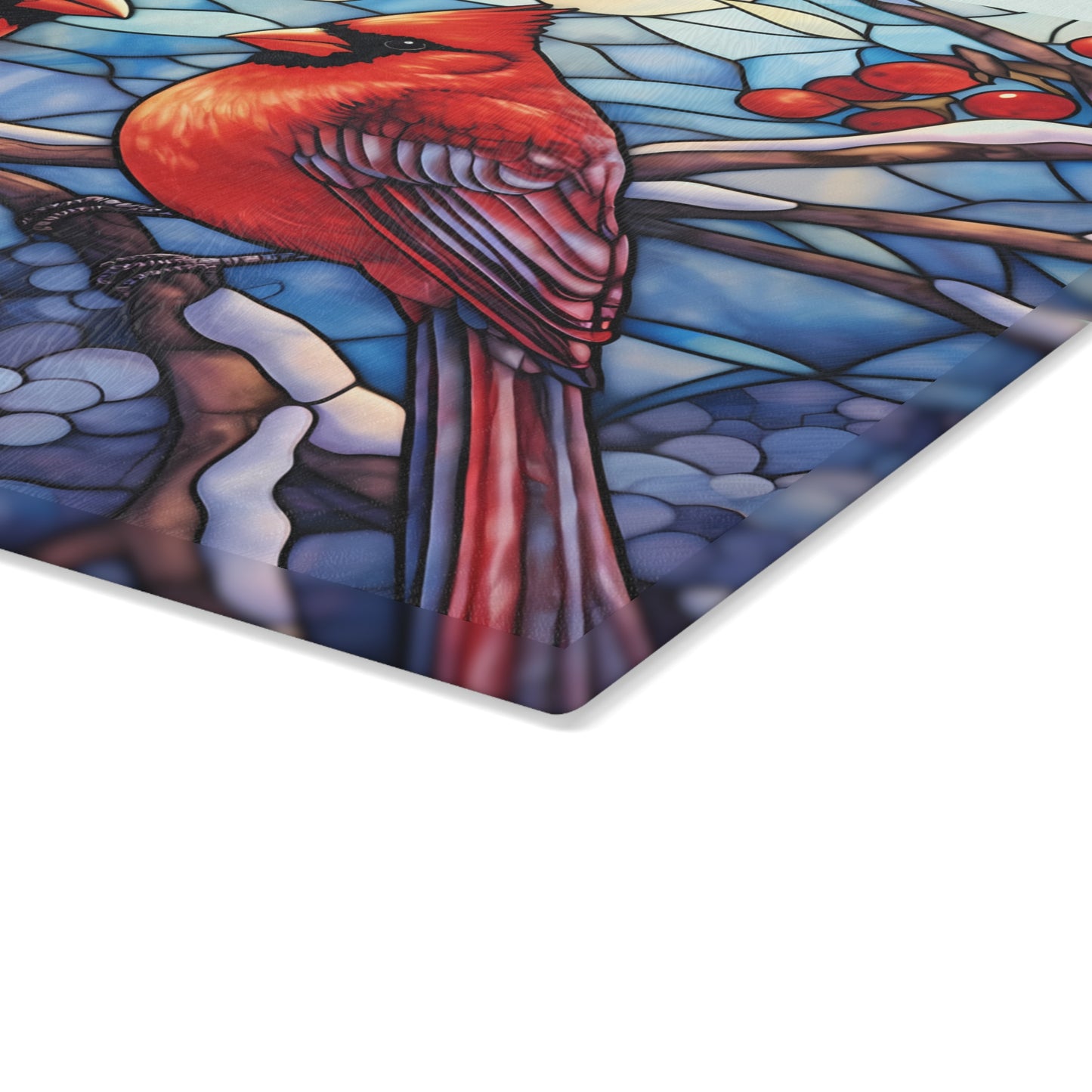 Cardinal Stained-Glass Glass Cutting Board — Decorative Holiday Kitchen Trivet