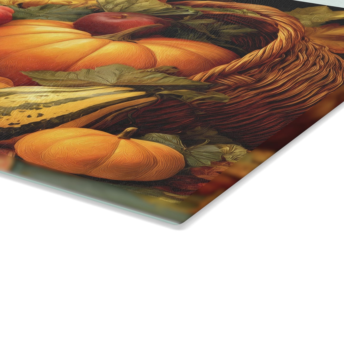 Autumn Harvest Glass Cutting Board — Cornucopia Pumpkins & Fall Fruit Kitchen Decor