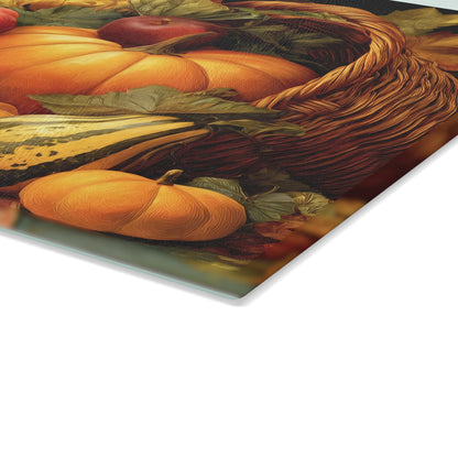 Autumn Harvest Glass Cutting Board — Cornucopia Pumpkins & Fall Fruit Kitchen Decor
