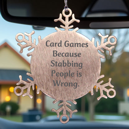 Gifts for Card Games Lovers, Funny Snowflake Ornament from Men, Unique Christmas Unique Gifts, Stainless Steel, Shatterproof Card Games Decoration