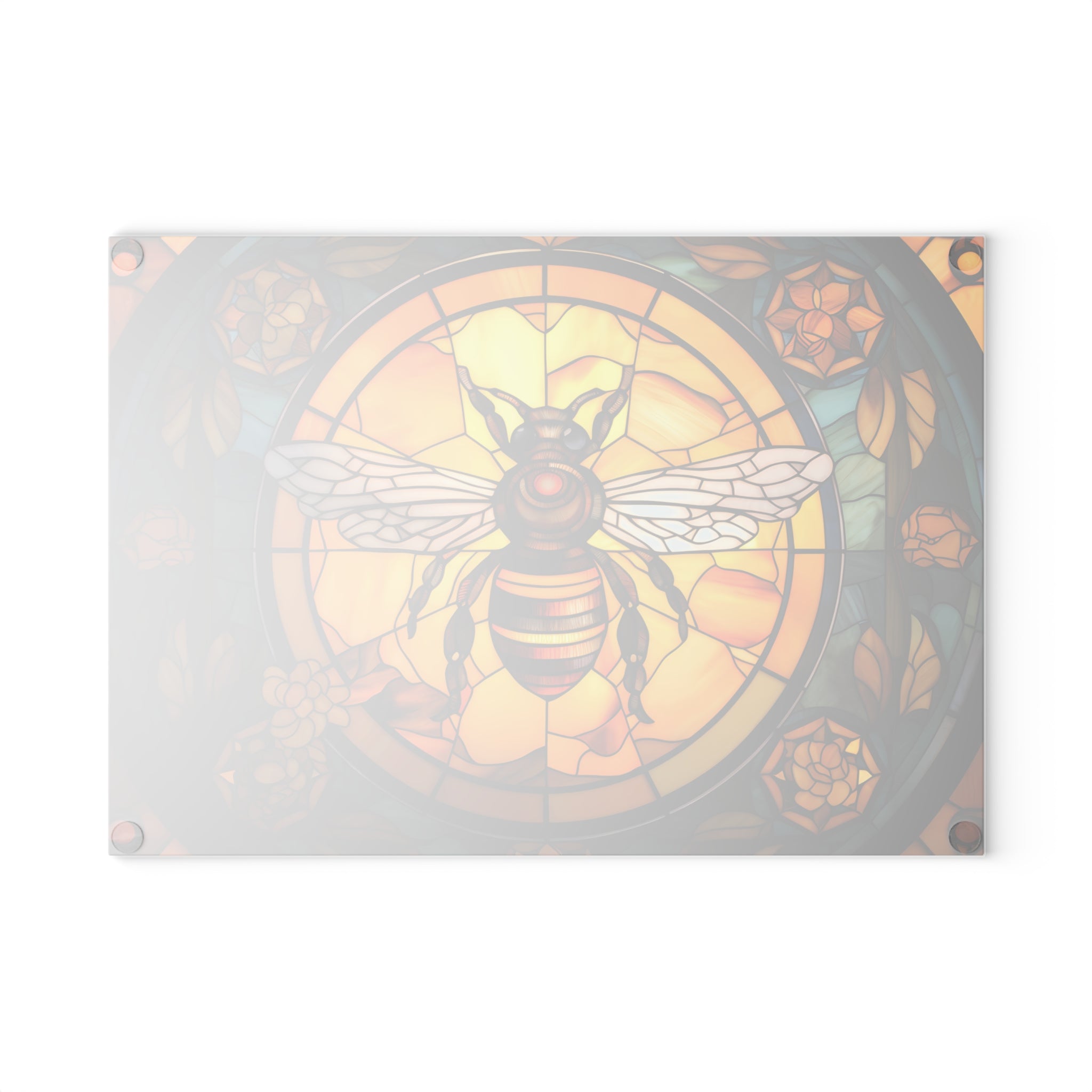 Bee Stained Glass Glass Cutting Board — Decorative Floral Kitchen Board
