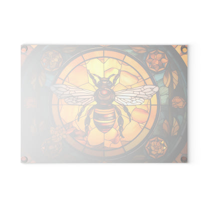 Bee Stained Glass Glass Cutting Board — Decorative Floral Kitchen Board
