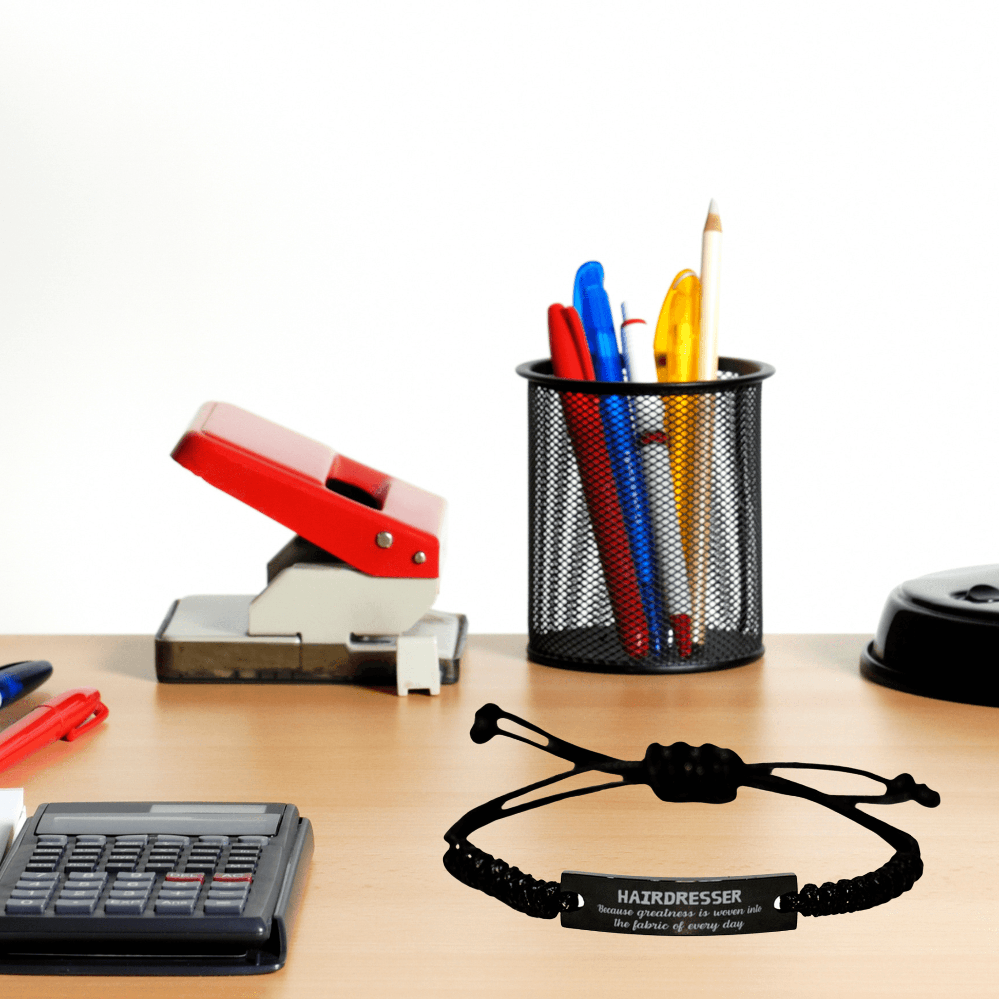 Sarcastic Hairdresser Black Rope Bracelet Gifts, Christmas Holiday Gifts for Hairdresser Birthday, Hairdresser: Because greatness is woven into the fabric of every day, Coworkers, Friends - Mallard Moon Gift Shop