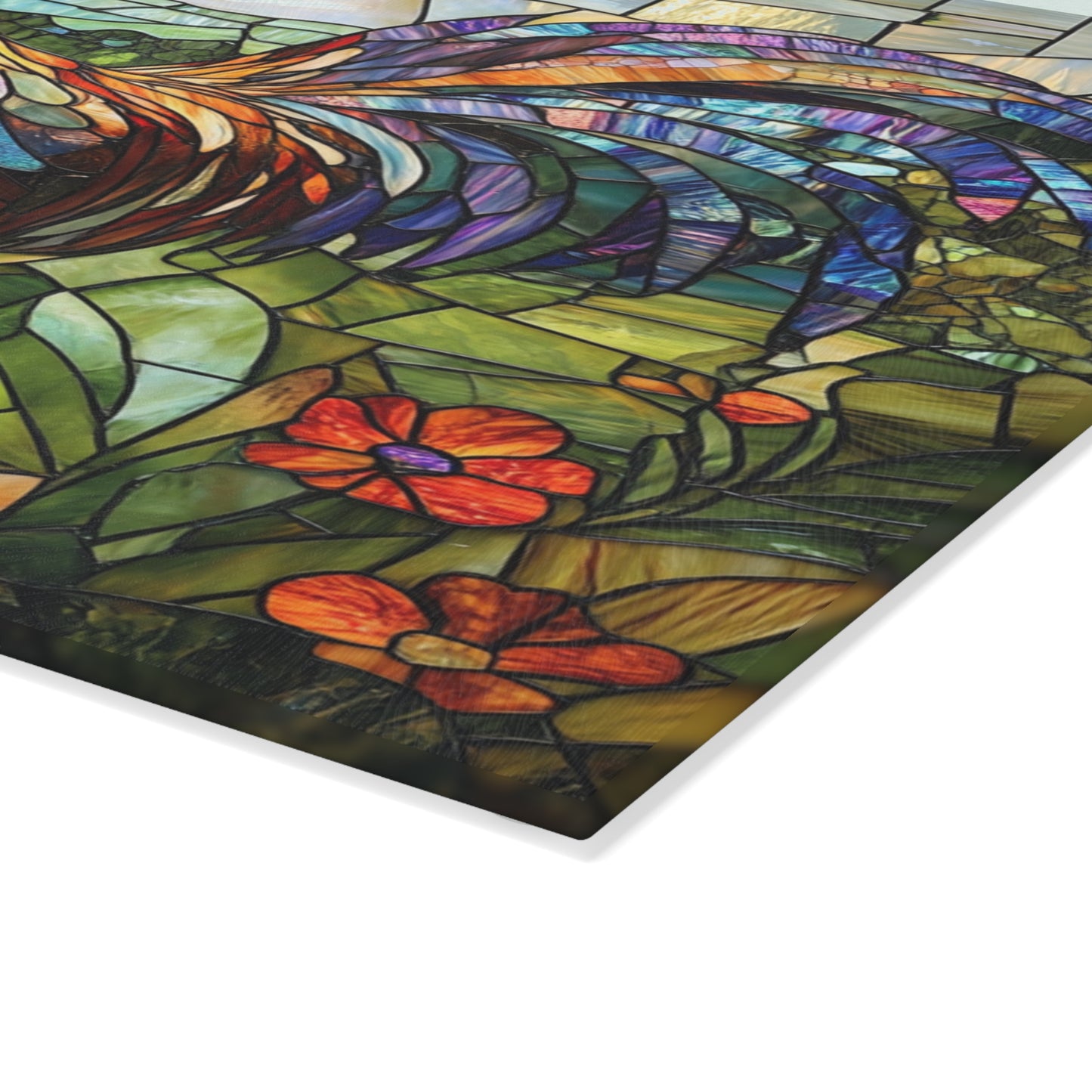 Rooster Mosaic Glass Cutting Board – Colorful Stained-Glass Kitchen Decor