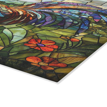 Rooster Mosaic Glass Cutting Board – Colorful Stained-Glass Kitchen Decor