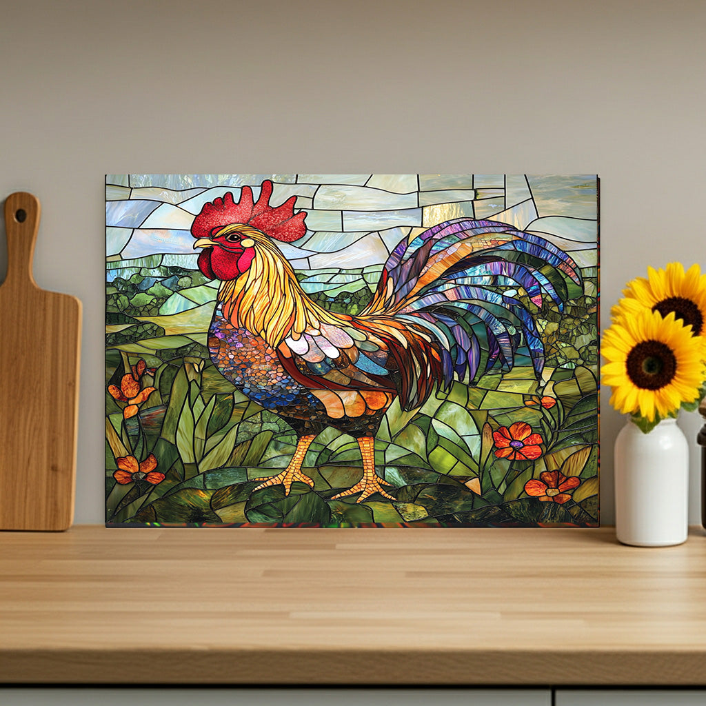 Rooster Mosaic Glass Cutting Board – Colorful Stained-Glass Kitchen Decor