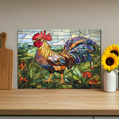 Rooster Mosaic Glass Cutting Board – Colorful Stained-Glass Kitchen Decor