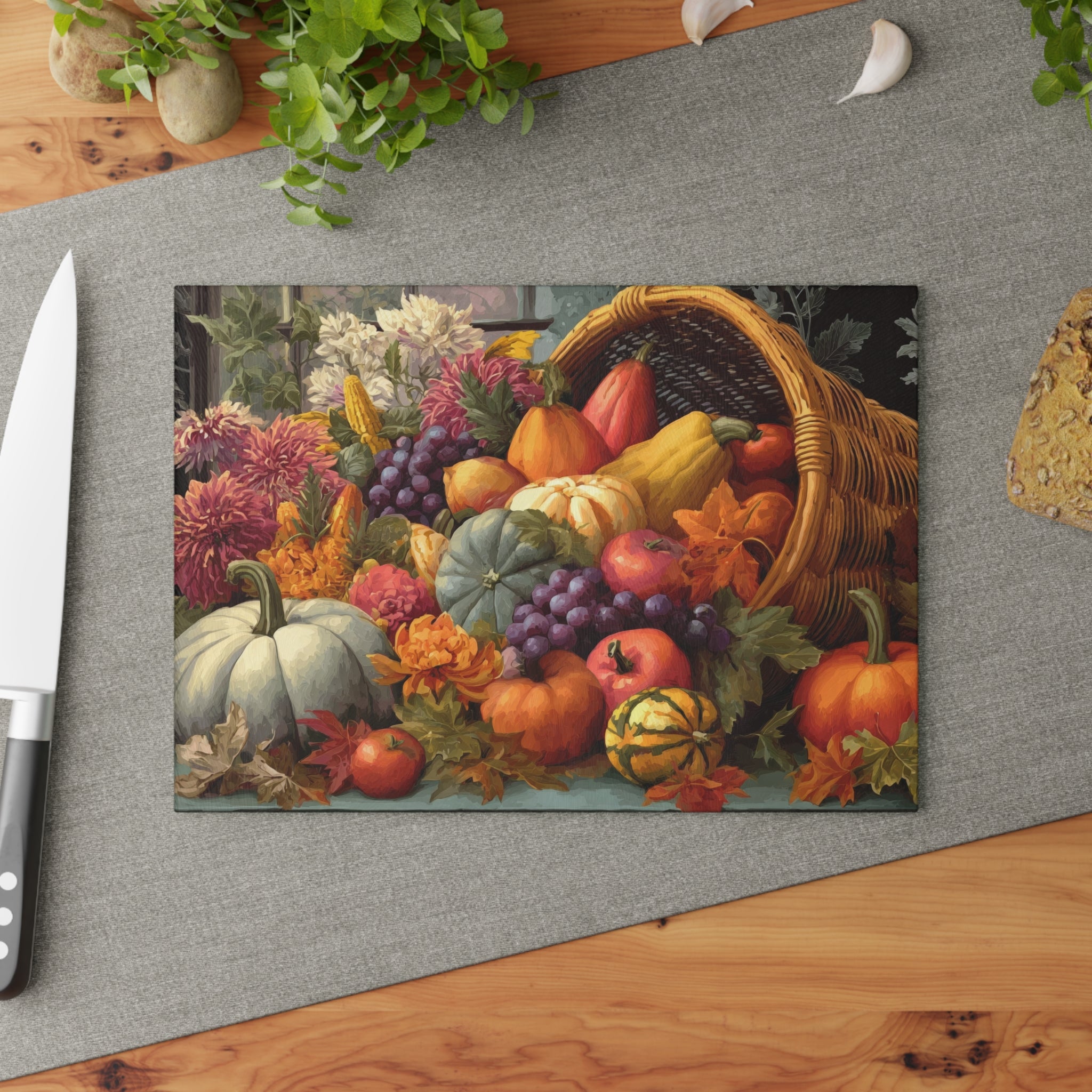 Glass Cutting Board - Fall Cornucopia Harvest Kitchen Decor