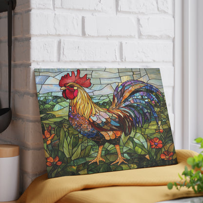 Rooster Mosaic Glass Cutting Board – Colorful Stained-Glass Kitchen Decor