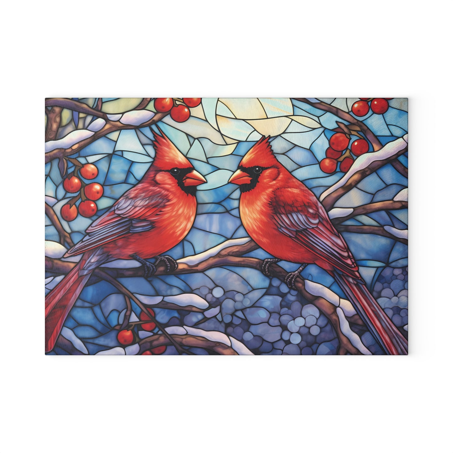 Cardinal Stained-Glass Glass Cutting Board — Decorative Holiday Kitchen Trivet