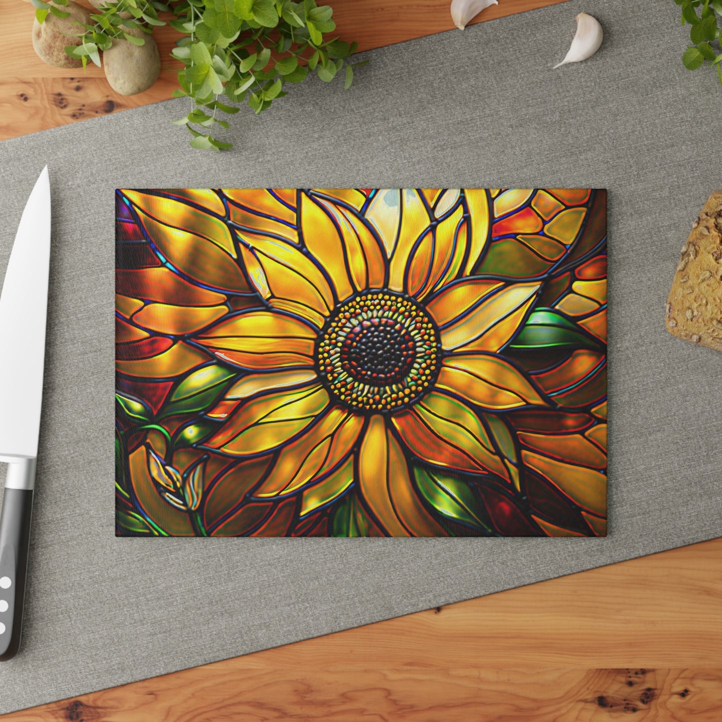 Vibrant Sunflower Glass Cutting Board, Kitchen Decor, Gift for Home Chefs, Unique Kitchen Accessories, Summer Gathering Decoration - Mallard Moon