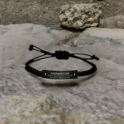 Sarcastic Hairdresser Black Rope Bracelet Gifts, Christmas Holiday Gifts for Hairdresser Birthday, Hairdresser: Because greatness is woven into the fabric of every day, Coworkers, Friends - Mallard Moon Gift Shop