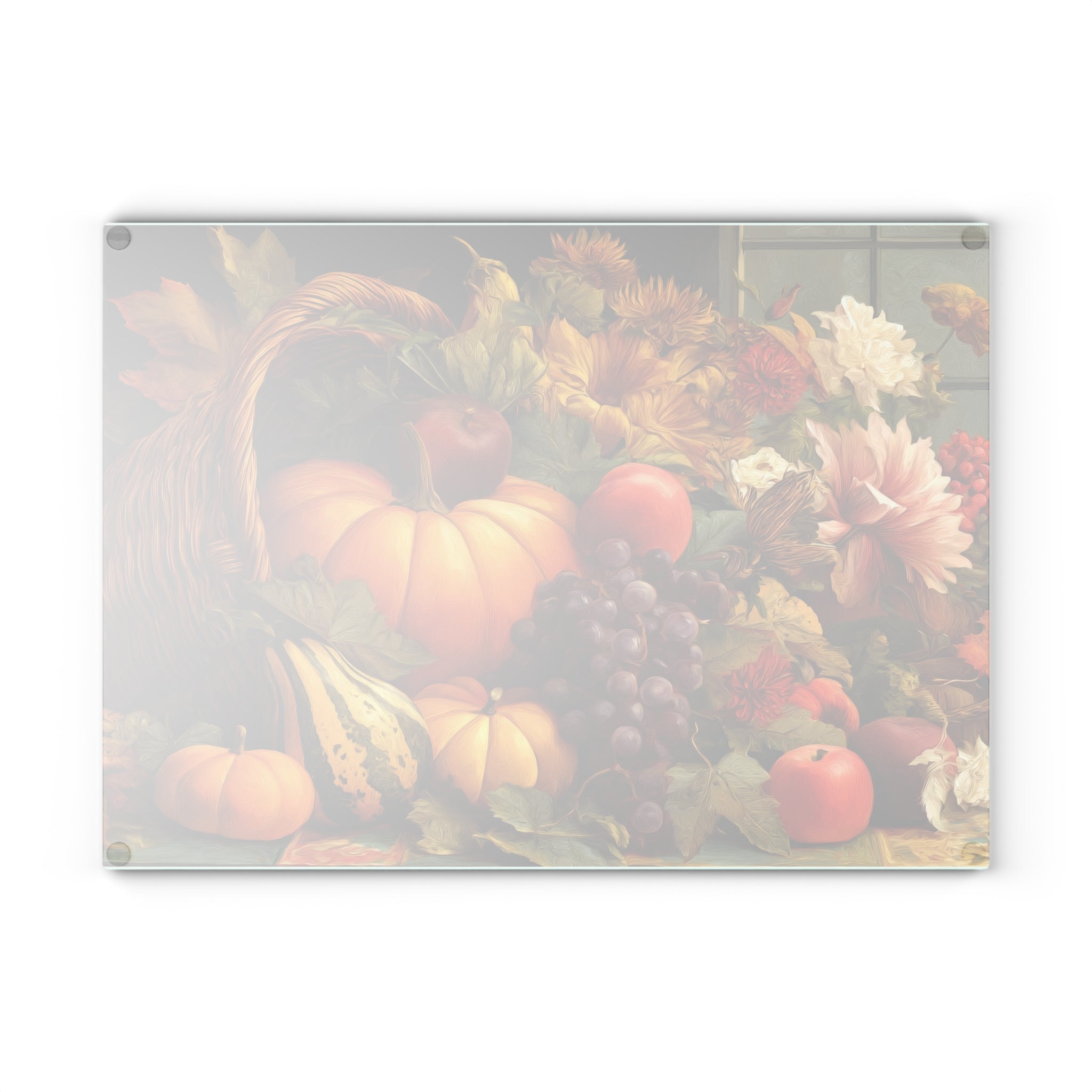 Autumn Harvest Glass Cutting Board — Cornucopia Pumpkins & Fall Fruit Kitchen Decor