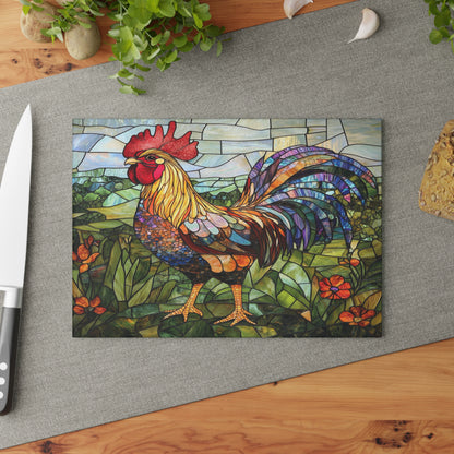 Rooster Mosaic Glass Cutting Board – Colorful Stained-Glass Kitchen Decor