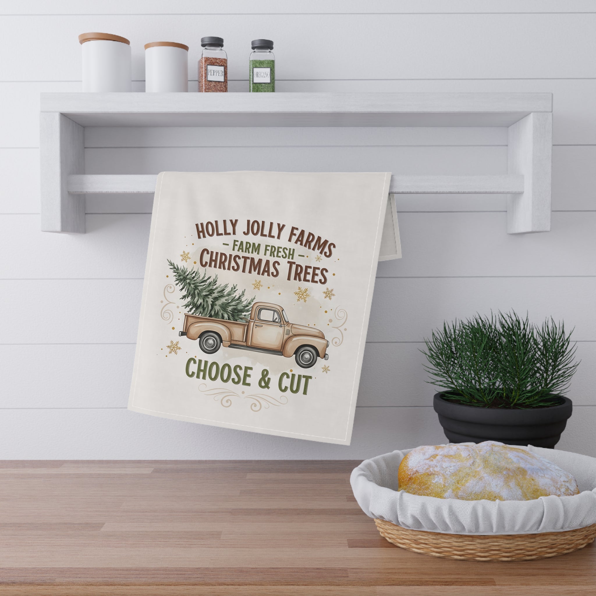 Christmas Tea Towel - "Holly Jolly Farms" Choose & Cut Truck Design