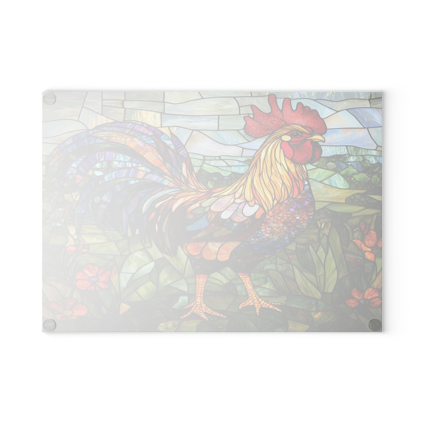 Rooster Mosaic Glass Cutting Board – Colorful Stained-Glass Kitchen Decor