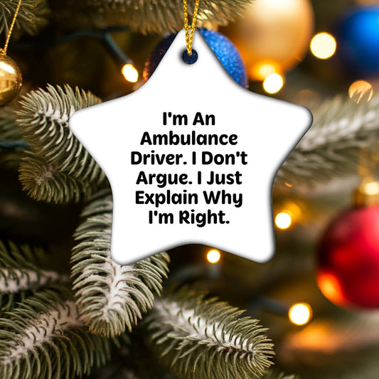 Funny Ambulance Driver Gifts from Family, Ambulance Driver Star Ornament, Inspirational Christmas Unique Gifts for Ambulance Driver