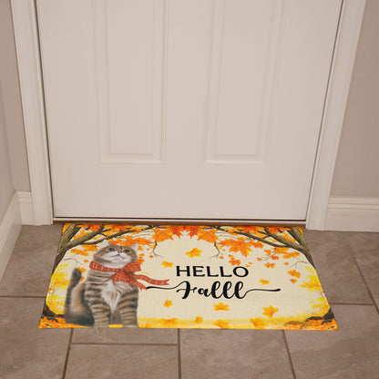 Hello Fall Cat Doormat – Fall Welcome Mat with Interchangeable Cat Designs, Autumn Leaves & Cozy Seasonal Décor for Cat Lovers and Fall Homes