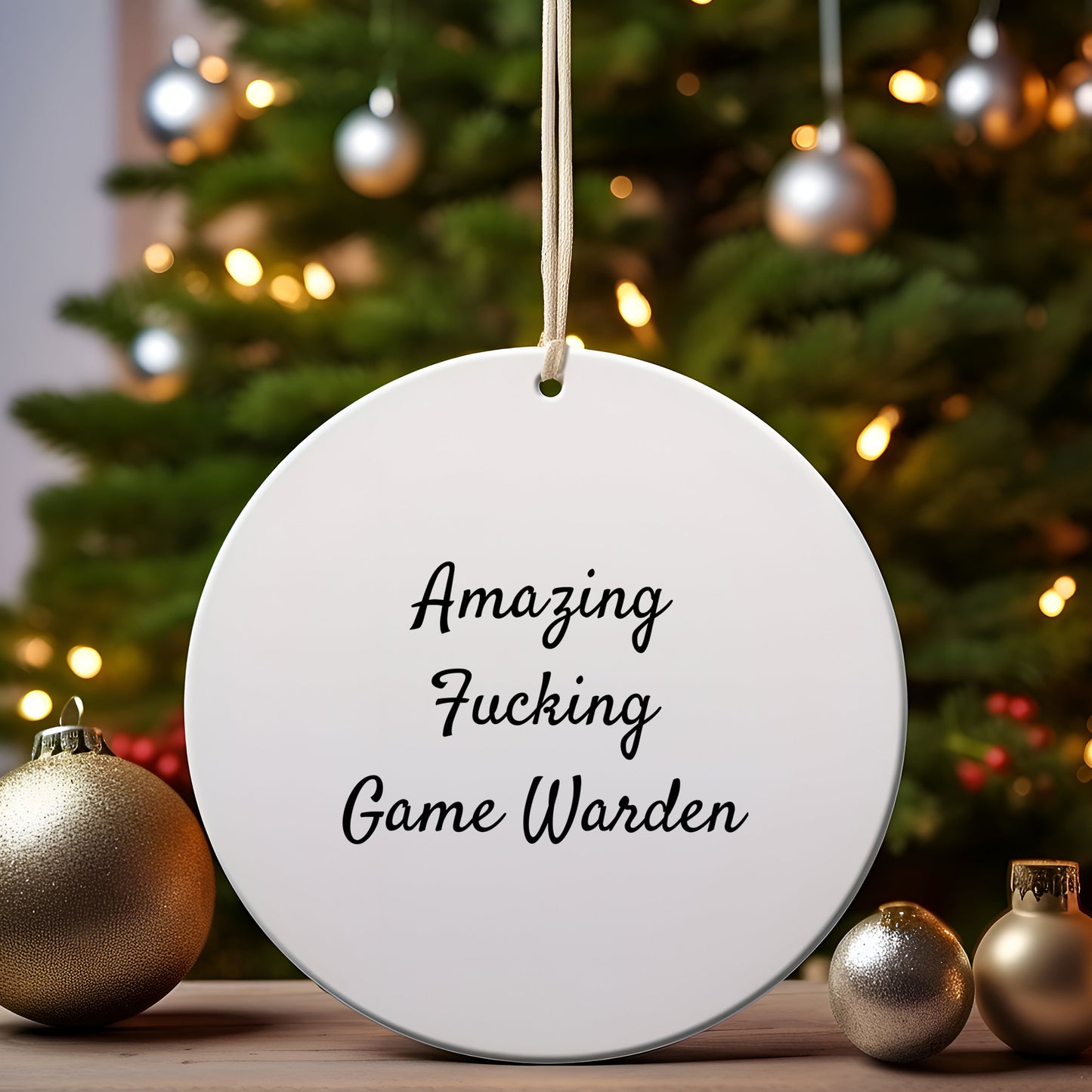 Funny Game Warden Circle Ornament, Gifts for Game Wardens, Amazing F--king Game Warden Quote, Christmas Unique Gifts from Friends, Circle Ornament for Men