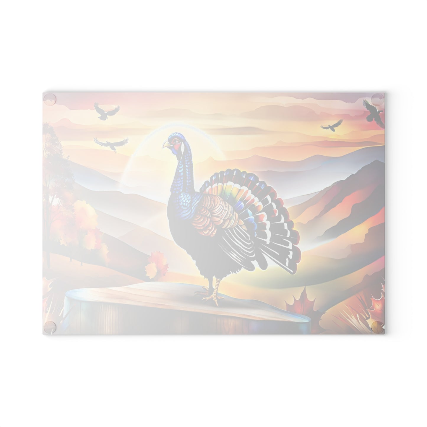 Glass Cutting Board — Colorful Turkey Sunset Kitchen Cutting Board, Autumn Farmhouse Décor