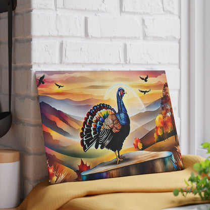 Glass Cutting Board — Colorful Turkey Sunset Kitchen Cutting Board, Autumn Farmhouse Décor