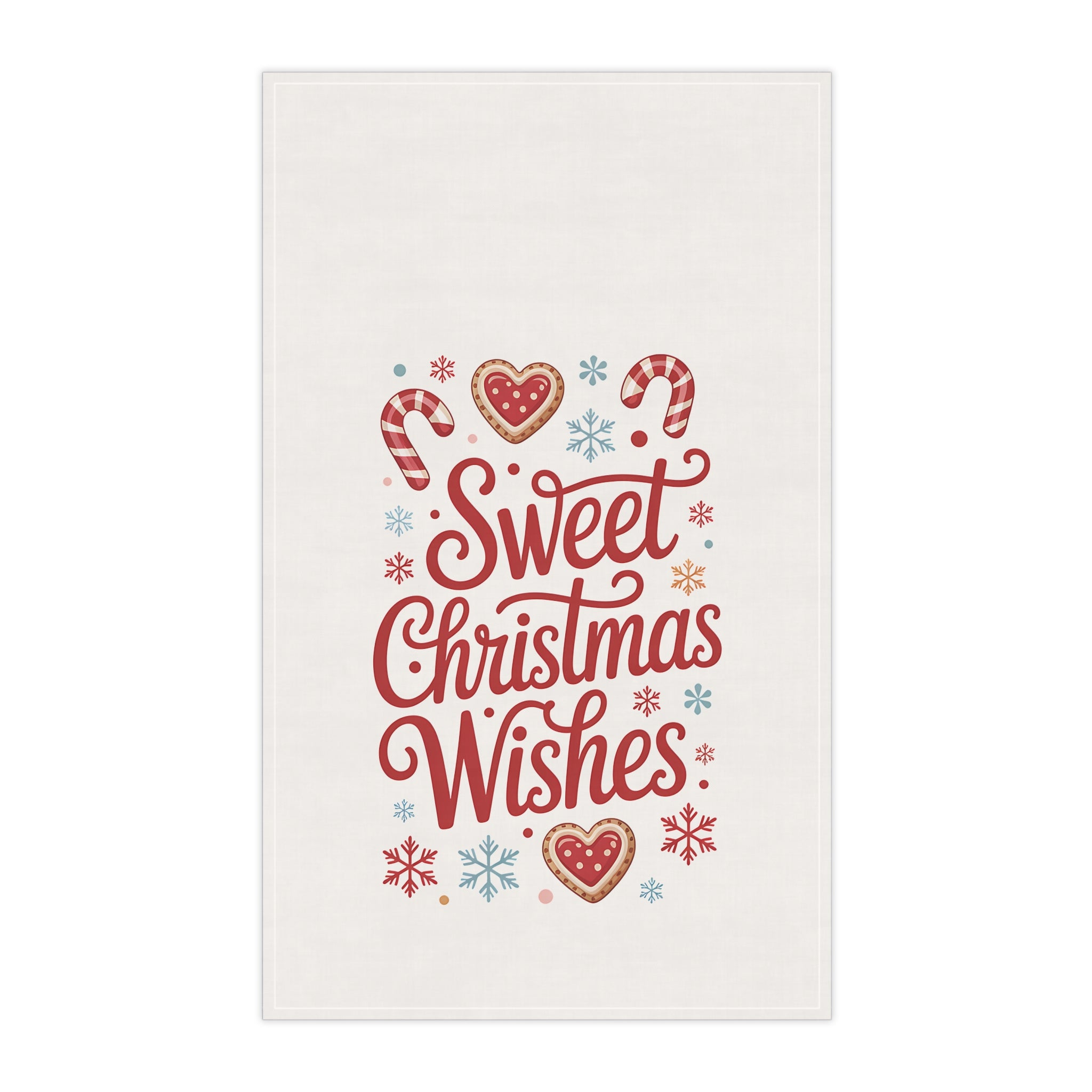 Sweet Christmas Wishes Tea Towel — Festive Holiday Kitchen Towel with Candy Cane & Cookie Design