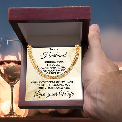 To My Husband - Beat of My Heart - Cuban Chain Necklace with Message Card and Gift Box - Mallard Moon Gift Shop