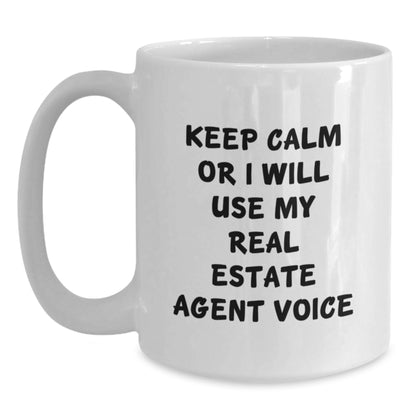 Funny Christmas Unique Gifts from Friends to Real Estate Agents - Keep Calm White Coffee Mug for Real Estate Agent Men Women Coworkers - Main