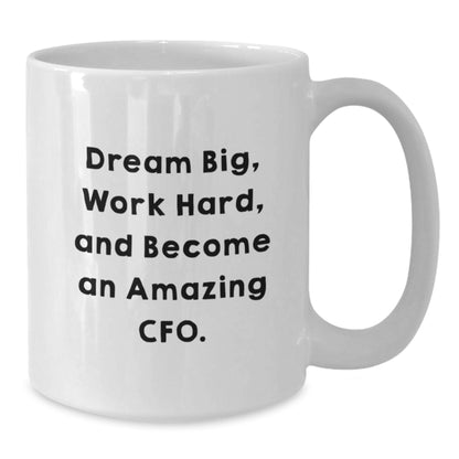 Funny Quote CFO Gifts from Friends for CFO, White Coffee Mug, Dream Big, Work Hard, And Become An Amazing Cfo., Christmas Unique Gifts, 11oz or 15oz Capacity. - Additional