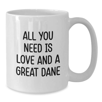 Funny Great Dane Dog Mugs, Gifts from Family to Friends, White Coffee Mug for Birthday, 'All You Need Is Love And A Great Dane' Quote - Additional