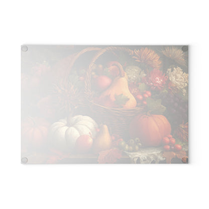 Autumn Harvest Glass Cutting Board — Thanksgiving Cornucopia Kitchen Decor