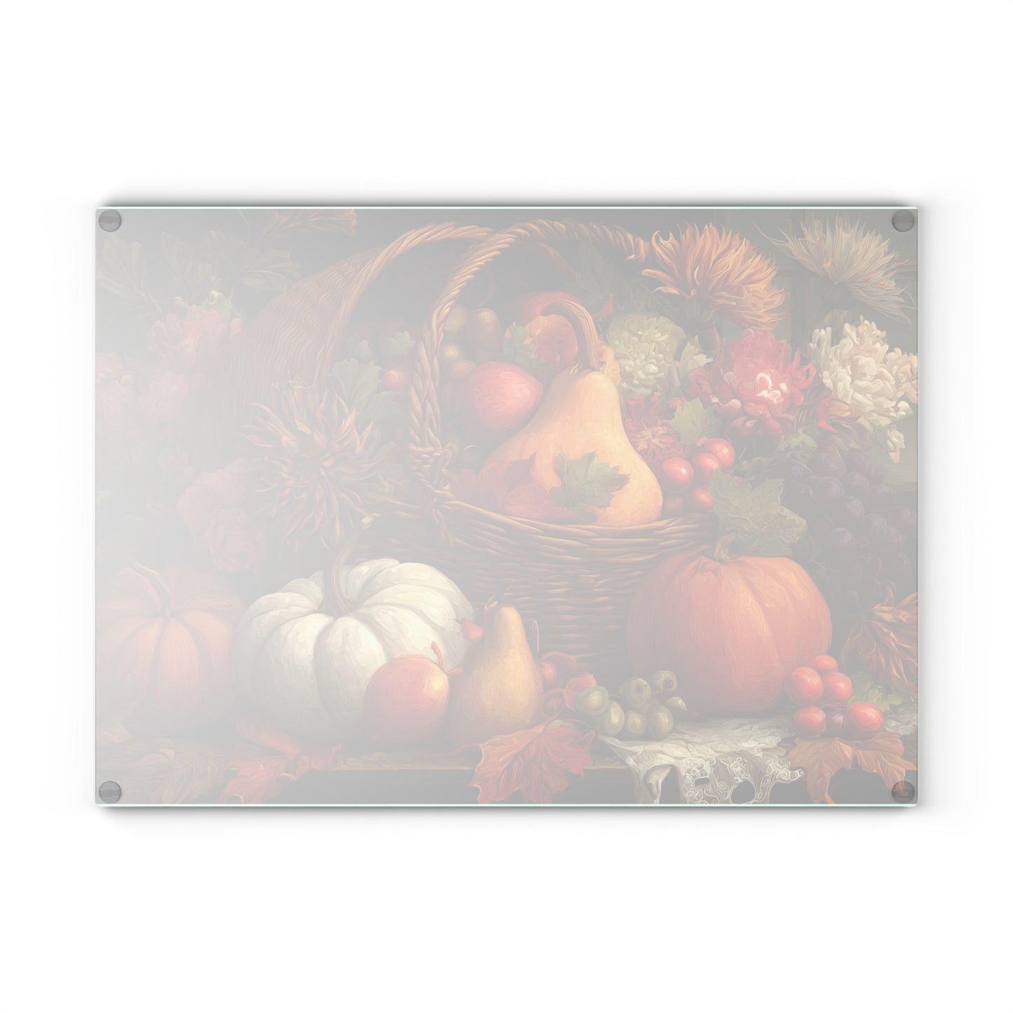 Autumn Harvest Glass Cutting Board — Thanksgiving Cornucopia Kitchen Decor