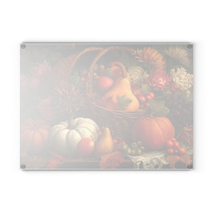 Autumn Harvest Glass Cutting Board — Thanksgiving Cornucopia Kitchen Decor