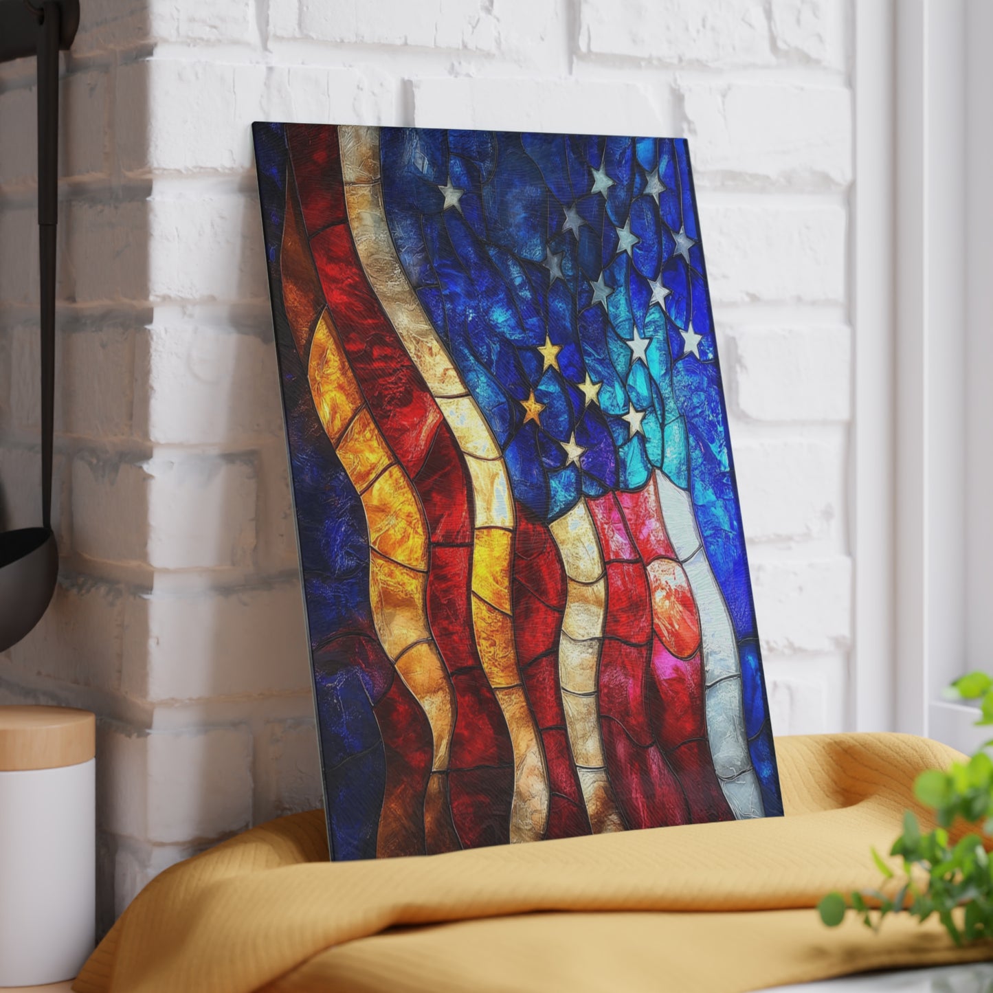 American Flag Glass Cutting Board — Stained-Glass Patriotic Kitchen Decor