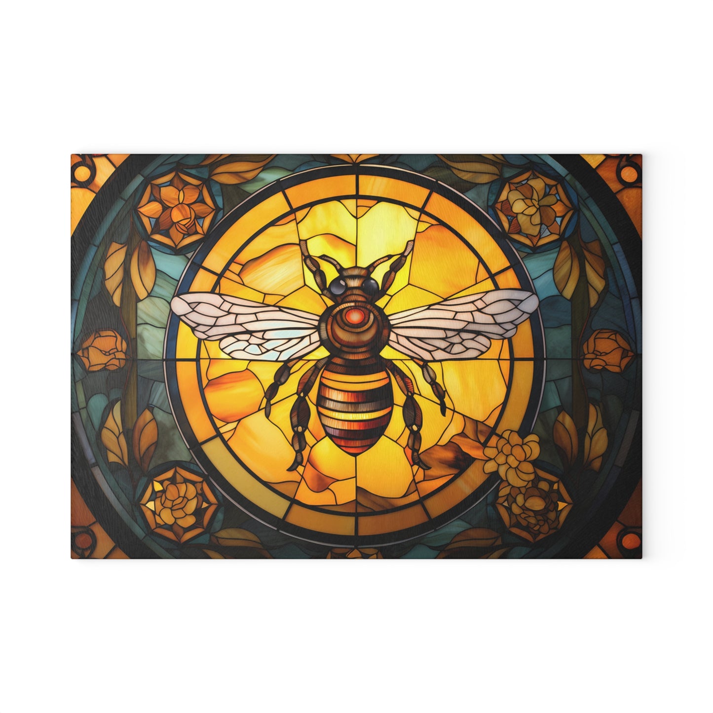 Bee Stained Glass Glass Cutting Board — Decorative Floral Kitchen Board