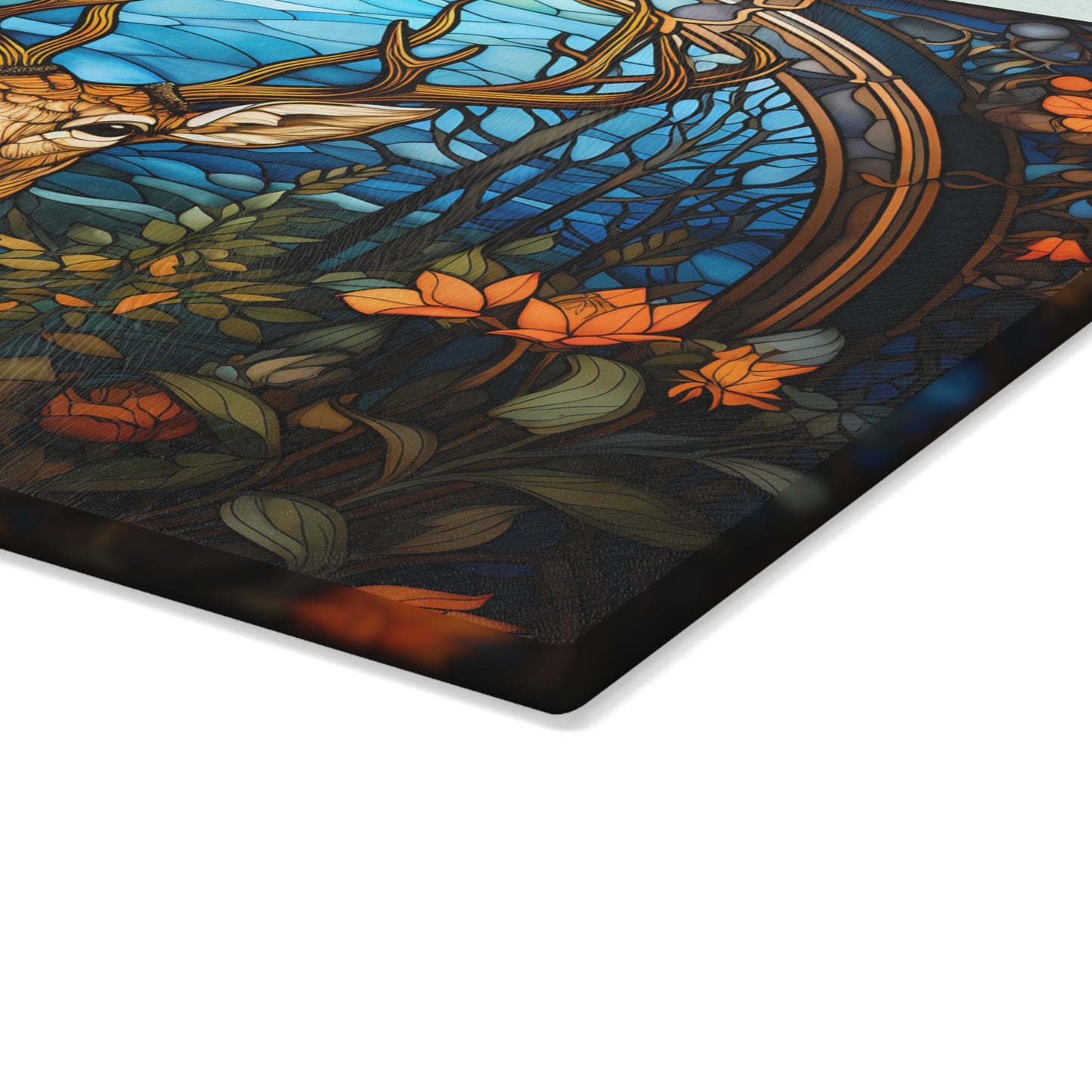 Glass Cutting Board - Stained Glass Stag Design