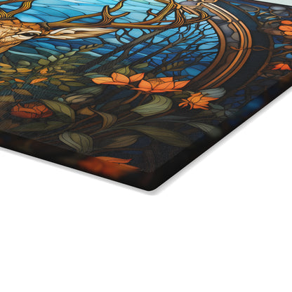 Glass Cutting Board - Stained Glass Stag Design