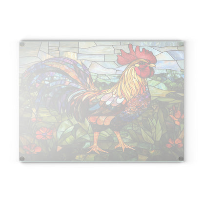Rooster Mosaic Glass Cutting Board – Colorful Stained-Glass Kitchen Decor