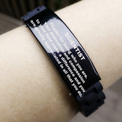 Assistant Black  Glidelock Clasp Engraved Bracelet - Thanks for being who you are - Birthday Christmas Jewelry Gifts Coworkers Colleague Boss - Mallard Moon Gift Shop