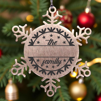 Personalized Family Name Snowflake Ornament – Custom Stainless Steel Christmas Keepsake with Gift Bag – Engraved Holiday Decor for Family or Friends - Mallard Moon