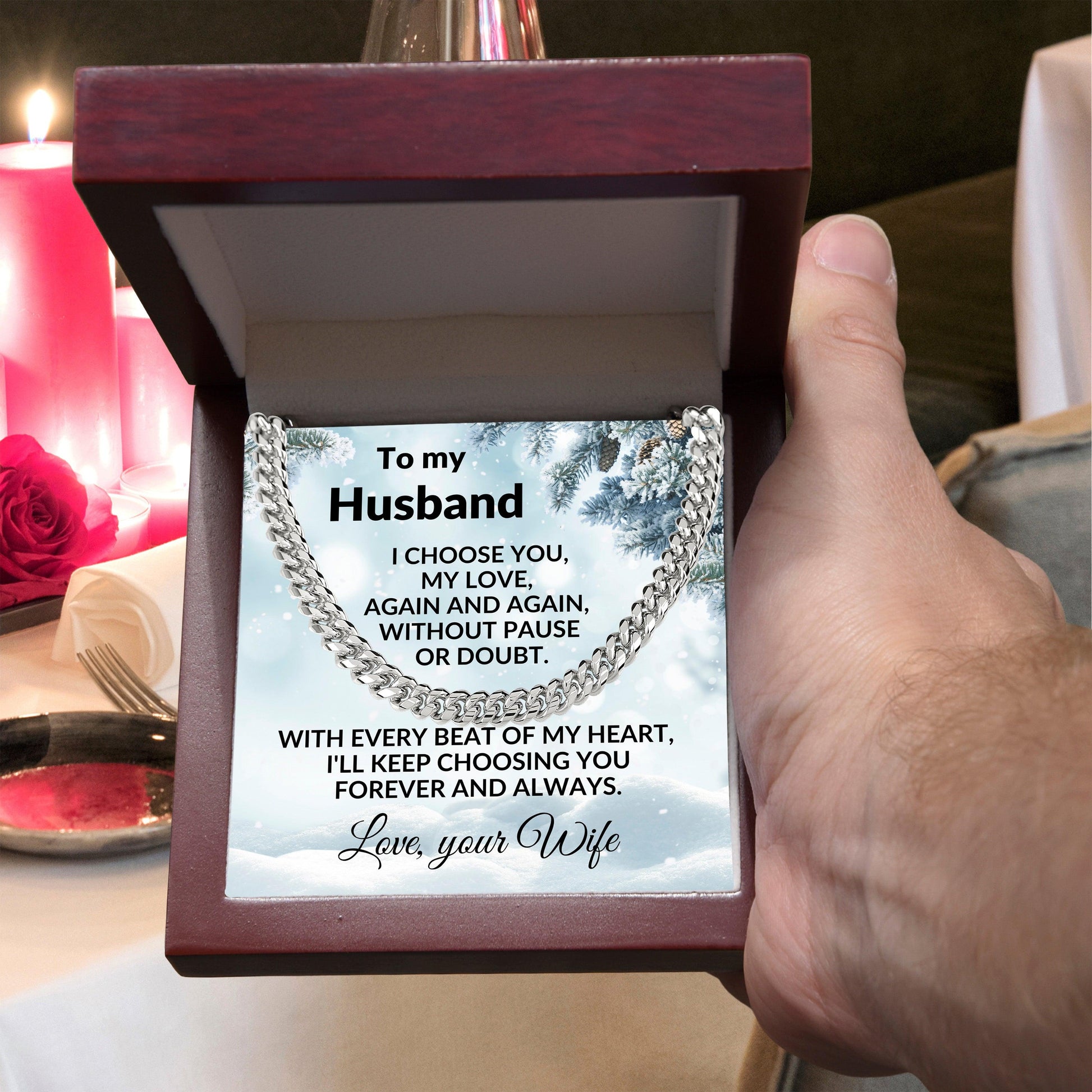To My Husband - I Choose You - Cuban Chain Necklace with Message Card and Gift Box - Mallard Moon Gift Shop