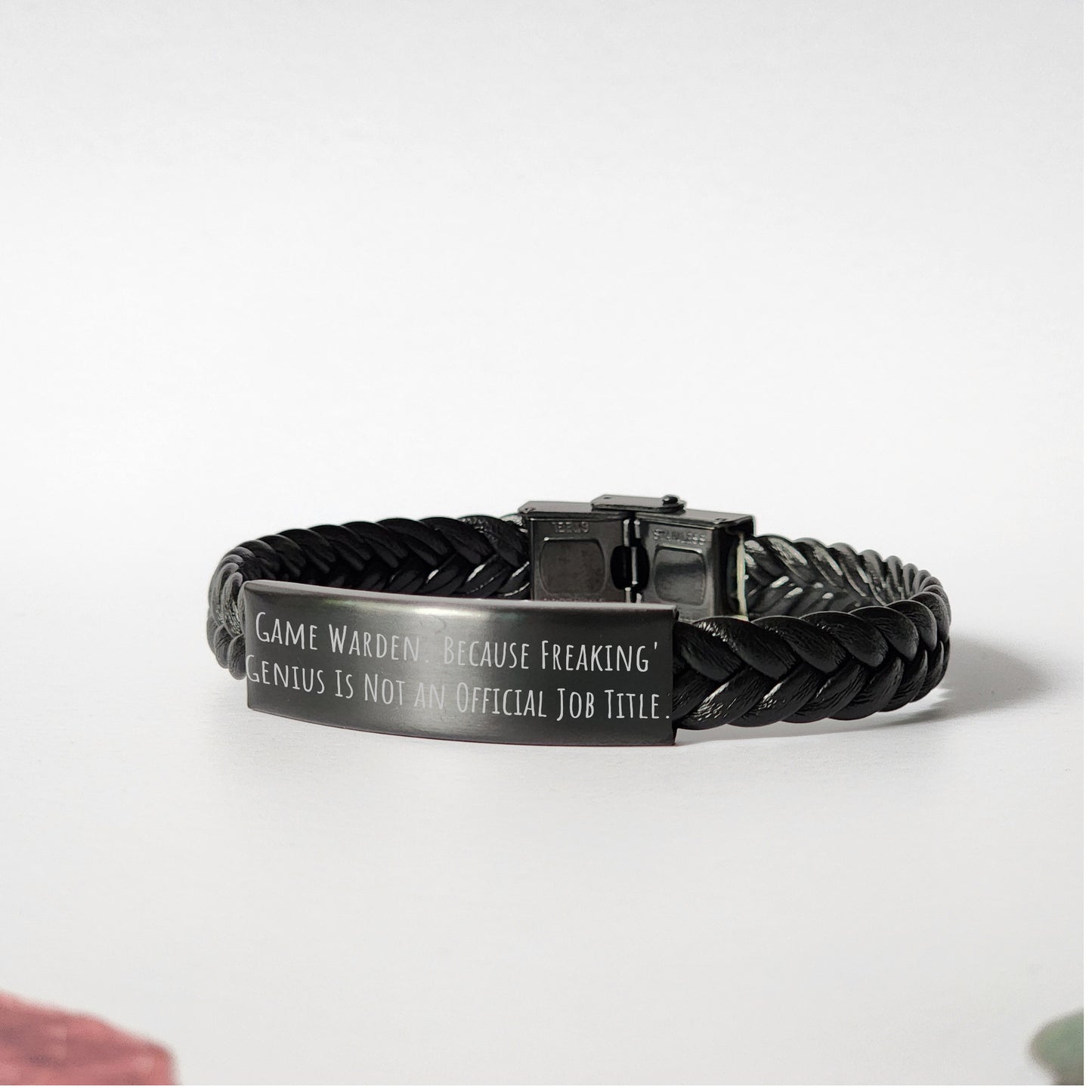 Game Warden Gifts from Friends, Funny 'Freaking genius' Interlaced Leather Bracel, Graduation Unique Gifts for Him