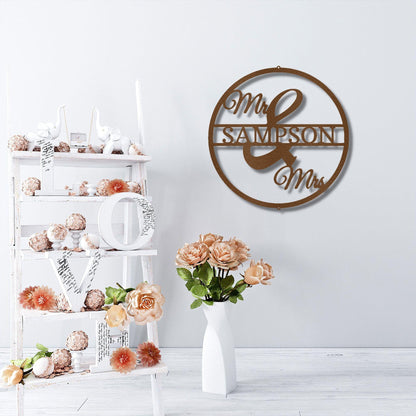 Mr and Mrs Circle Custom Name Steel Wall Sign - Mallard Moon Gift Shop