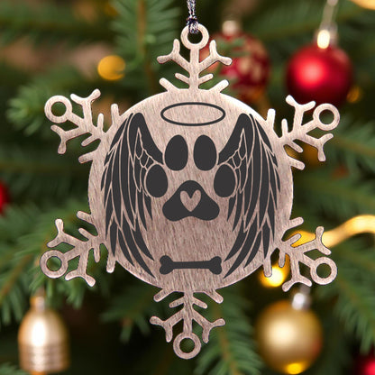 Personalized Pet Name Angel Remembrance Laser Engraved Stainless Steel Snowflake Tree Ornament - Mallard Moon