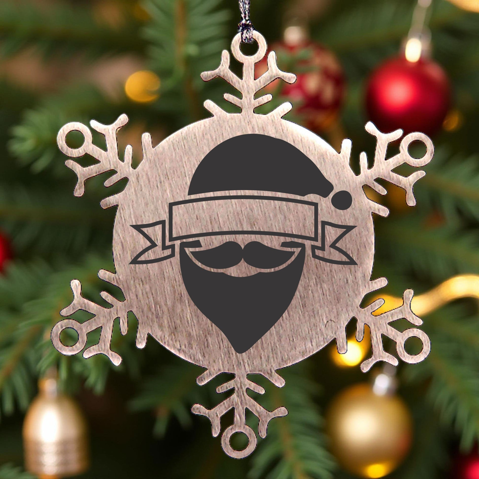 Personalized Family Name Santa Claus Laser Engraved Stainless Steel Snowflake Tree Ornament - Mallard Moon