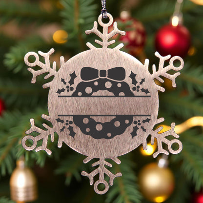 Personalized Christmas Wreath Laser Engraved Snowflake Stainless Steel Tree Ornament - Mallard Moon