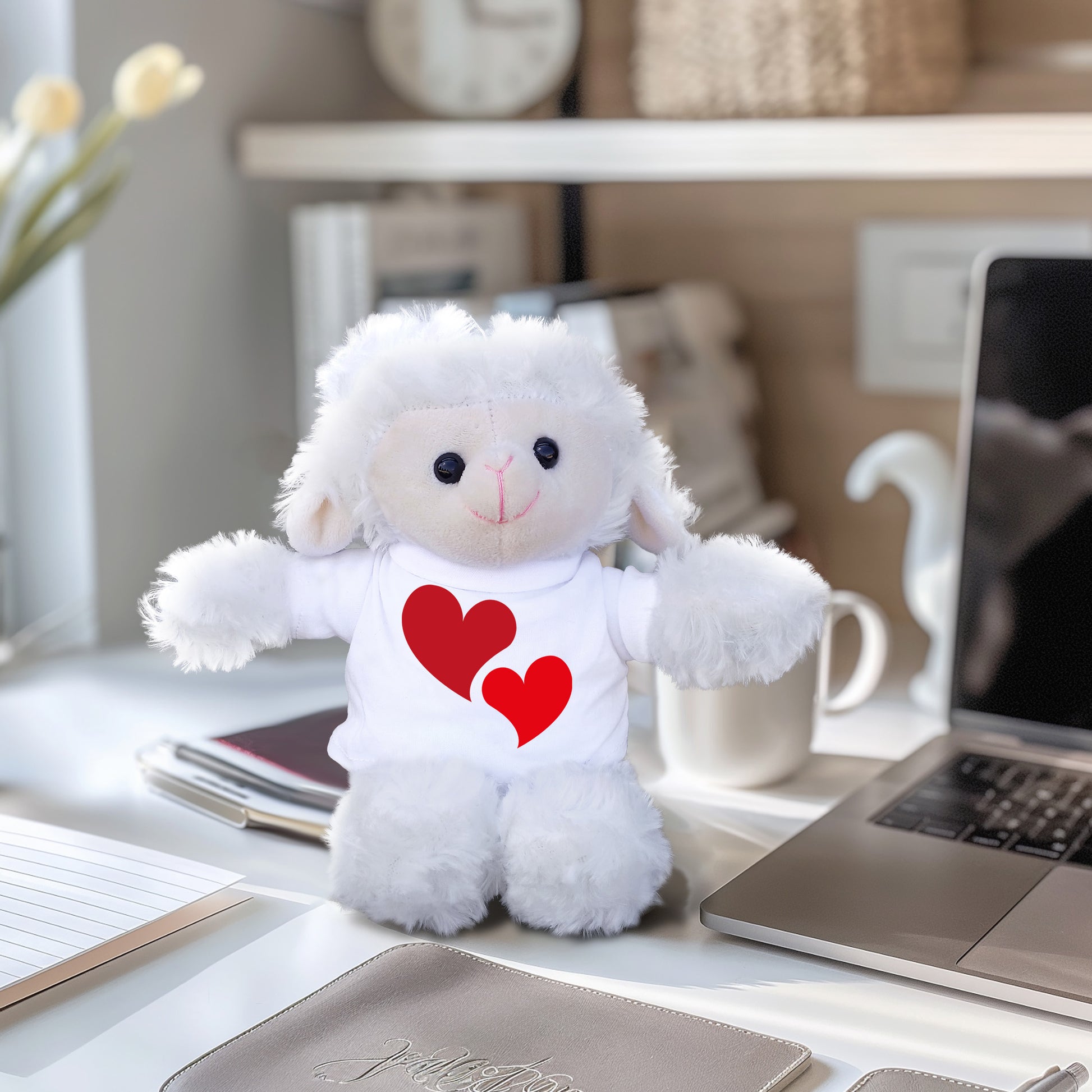 Hearts of Love - Plush Lamb, Panda, or Teddy Bear with Tee Shirt Romantic Gift for Sweetheart - Mallard Moon Gift Shop