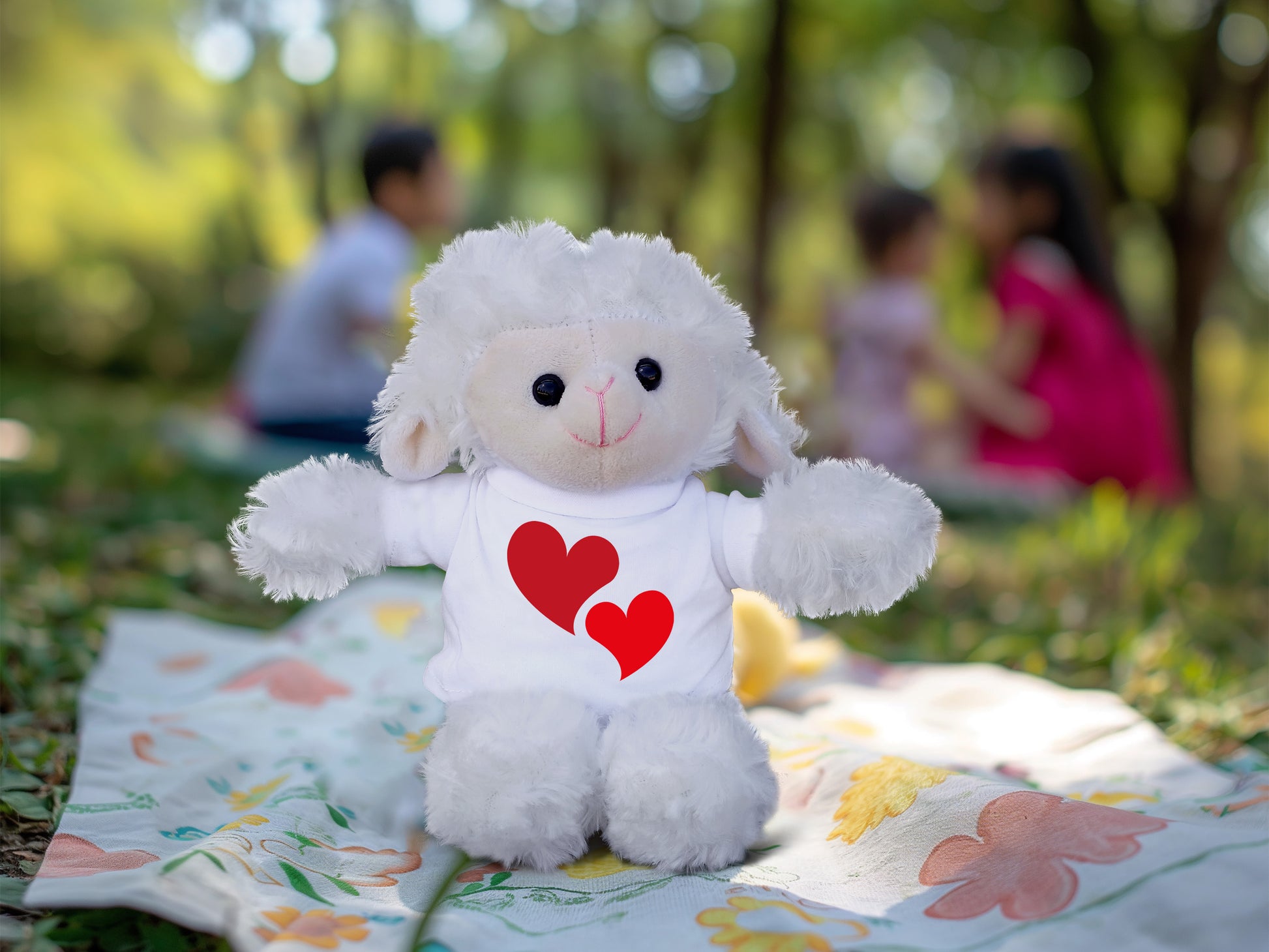 Hearts of Love - Plush Lamb, Panda, or Teddy Bear with Tee Shirt Romantic Gift for Sweetheart - Mallard Moon Gift Shop
