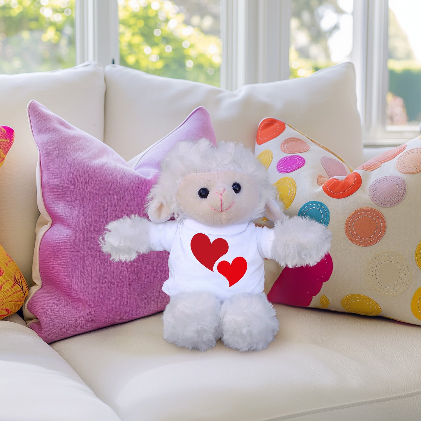 Hearts of Love - Plush Lamb, Panda, or Teddy Bear with Tee Shirt Romantic Gift for Sweetheart - Mallard Moon Gift Shop