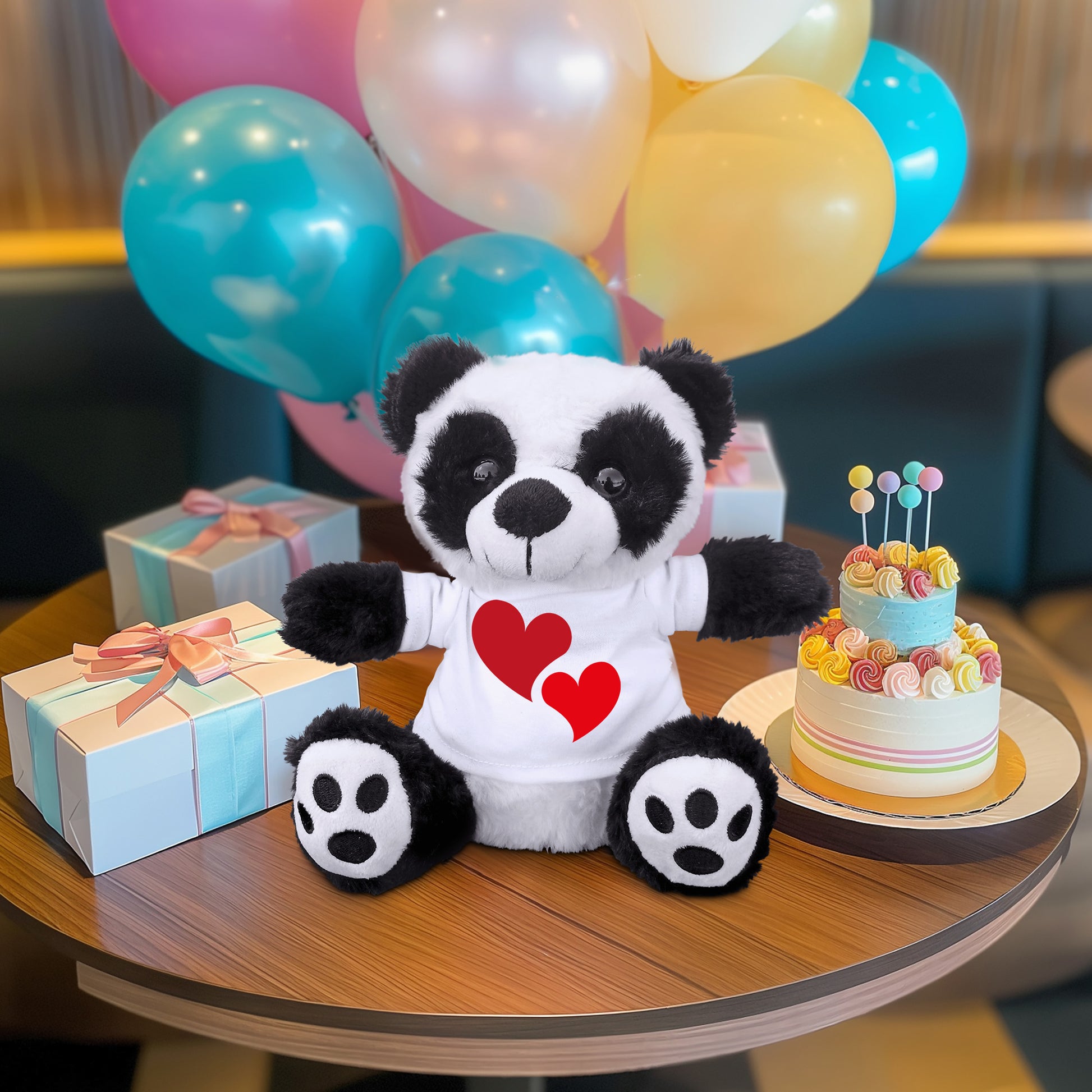 Hearts of Love - Plush Lamb, Panda, or Teddy Bear with Tee Shirt Romantic Gift for Sweetheart - Mallard Moon Gift Shop